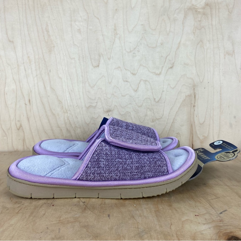 Isotoner Memory Foam Slip On Open Toe Slippers Lavender Women’s Size 9.5-10 NWT